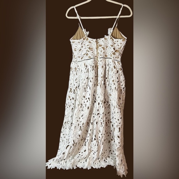 SANS SOUCI White/Tan Eyelet Detail Dress w/Spaghetti Straps, Sz Small, GUC. - Picture 11 of 11